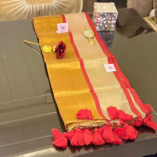 Golden soft tissue saree