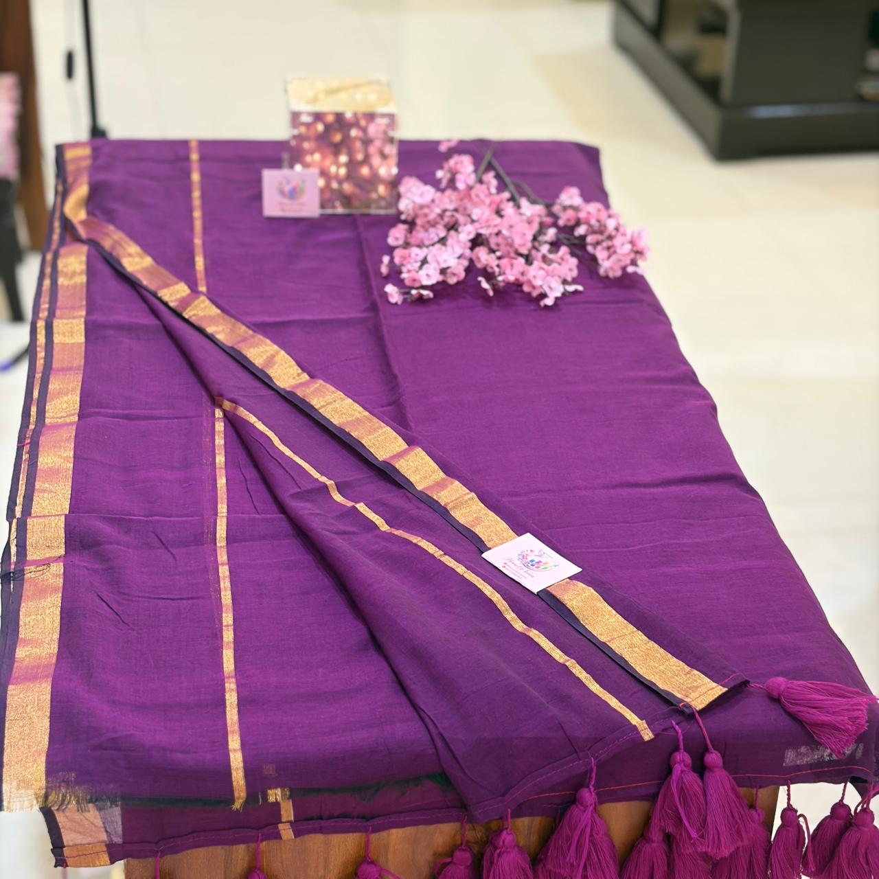 Purpule mulmul with zari border