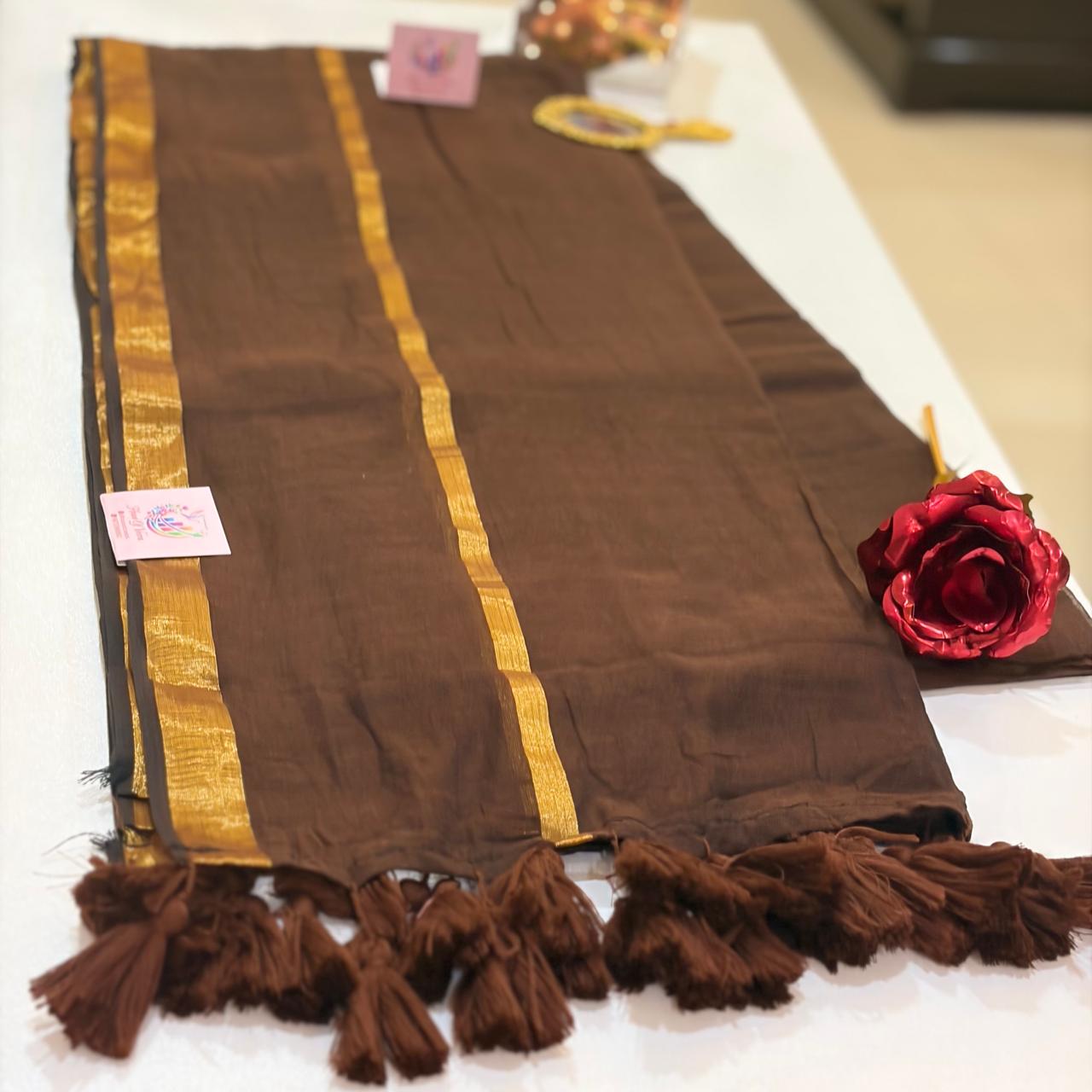 Brown Mulmul with zari border