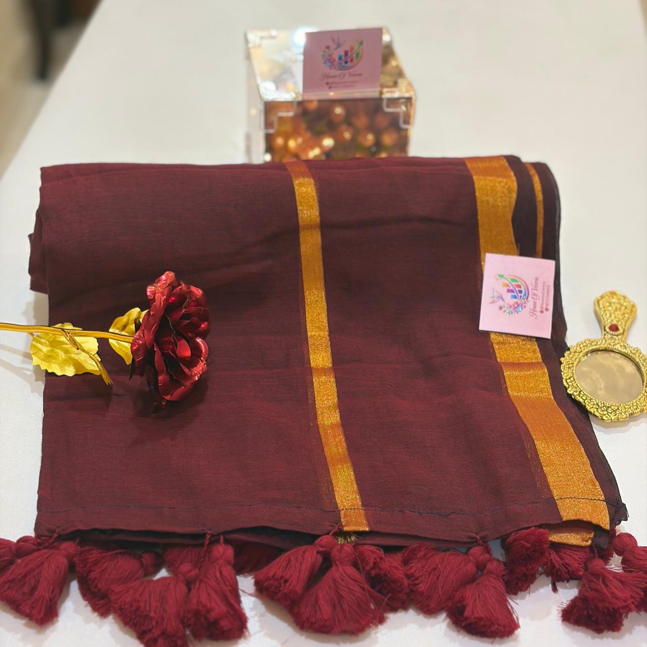 Maroon Mulmul with zari border