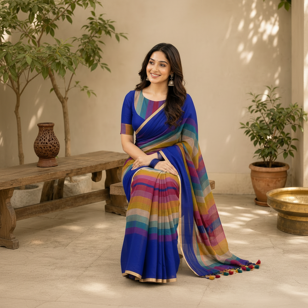 Vayu - Handwoven Rainbow Blue Mul