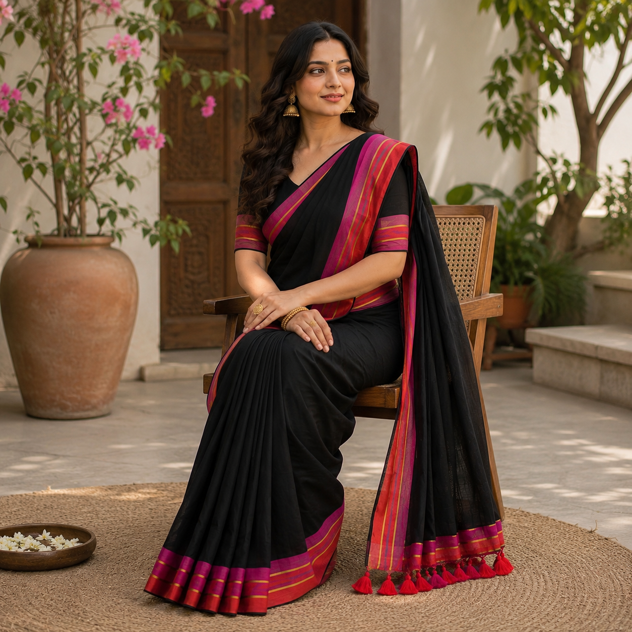Black mulmul with thick border