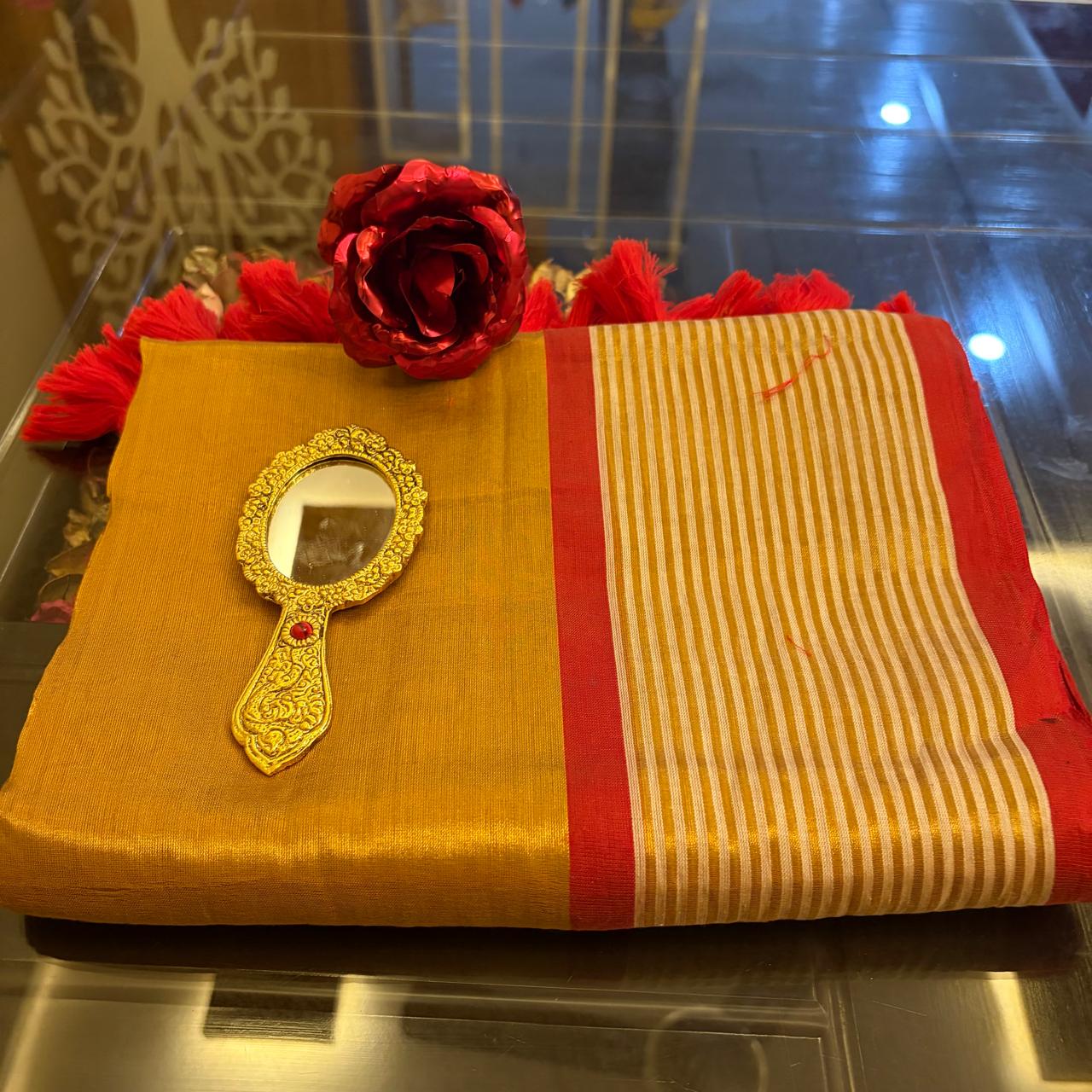 Golden soft tissue saree