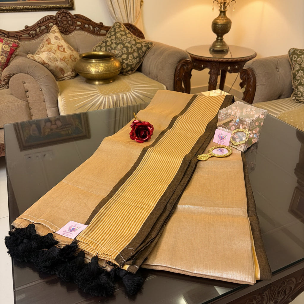 Copper tissue saree