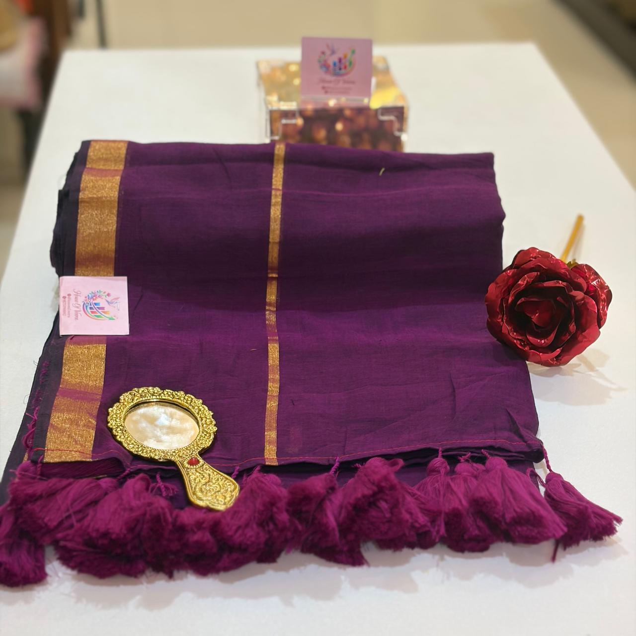 Purpule mulmul with zari border