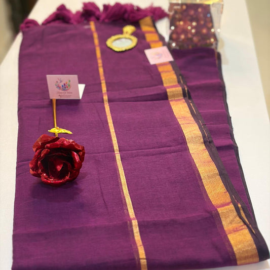 Purpule mulmul with zari border