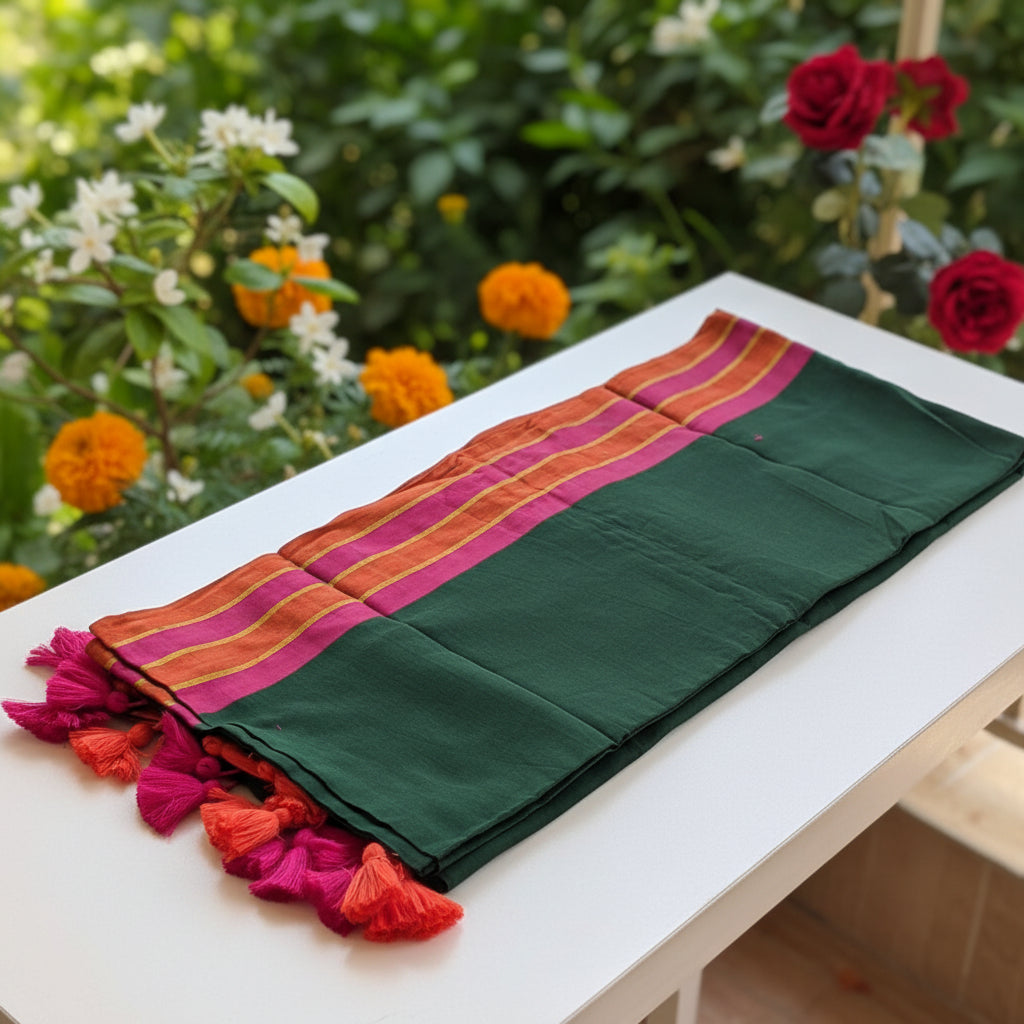 Bottle green mulmul with thick border