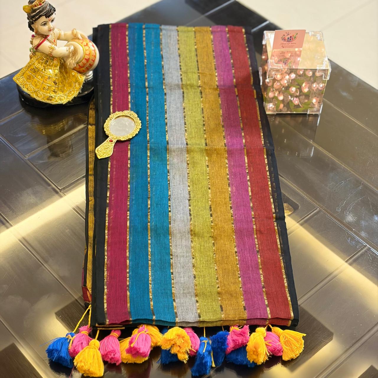 Vayu -Handwoven Rainbow Black Mul