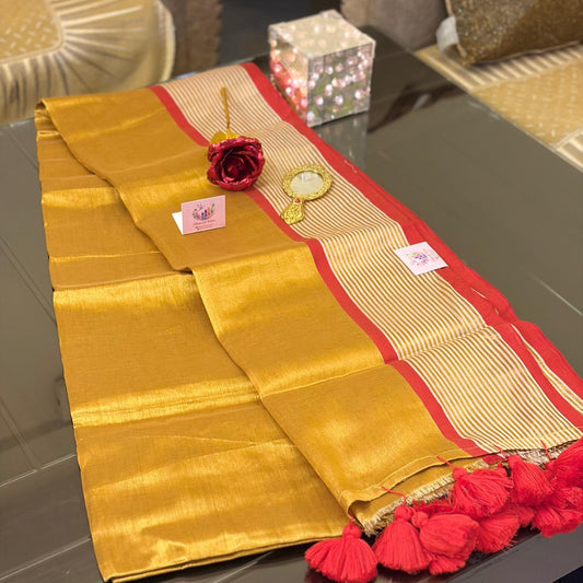 Golden soft tissue saree