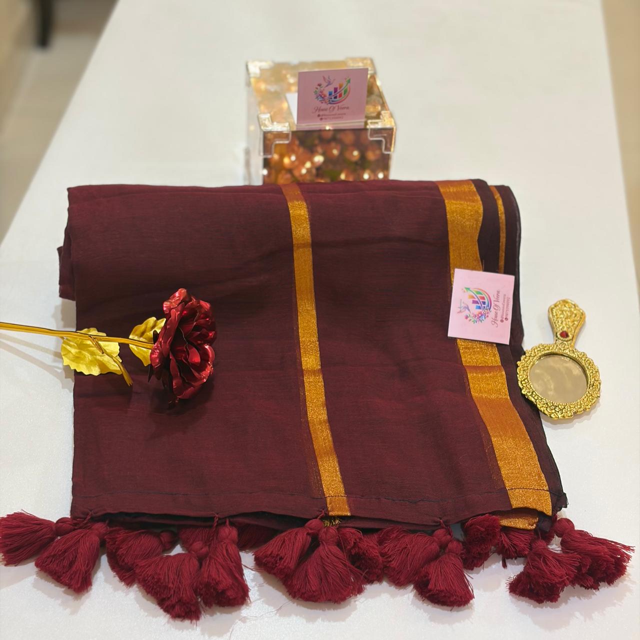 Maroon Mulmul with zari border