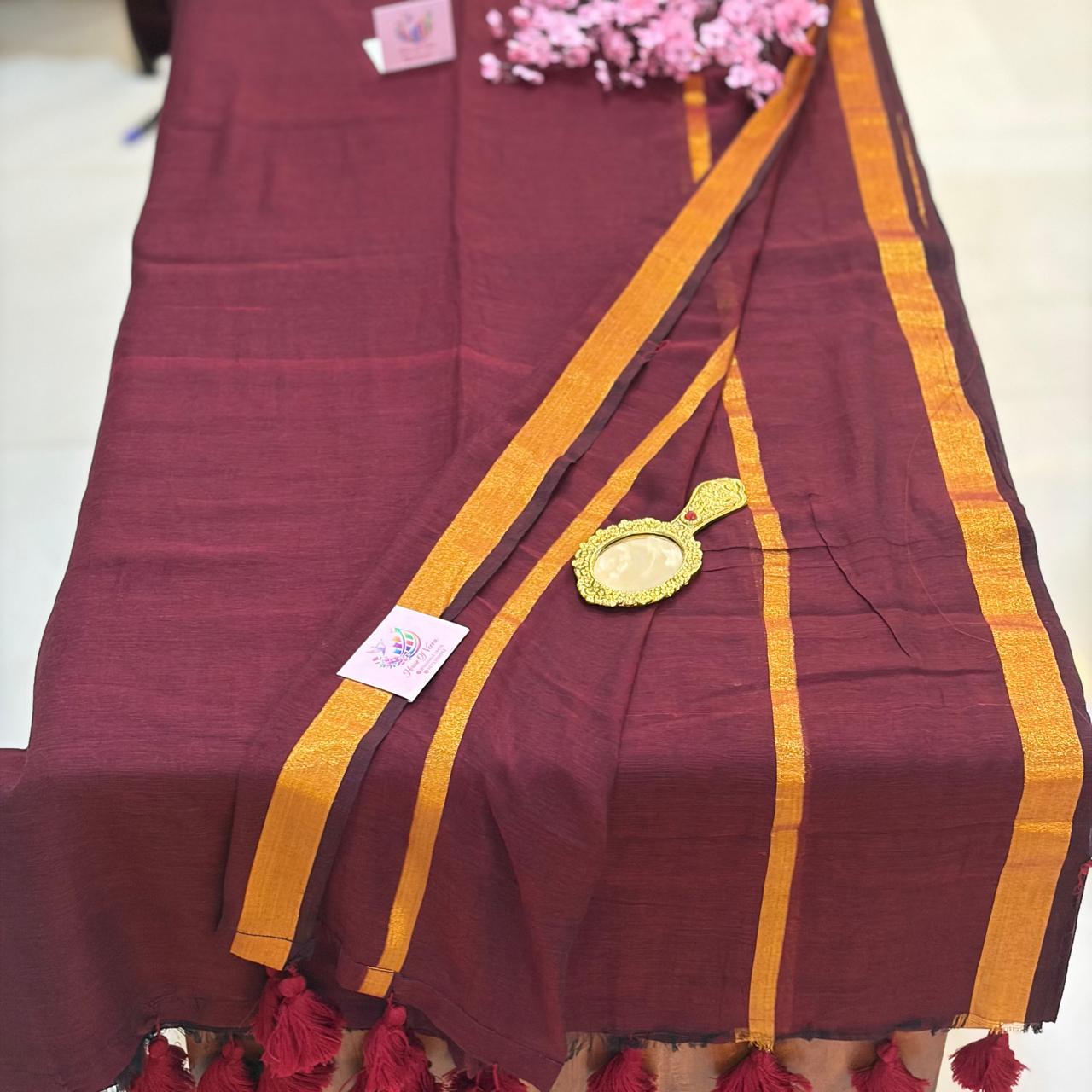 Maroon Mulmul with zari border