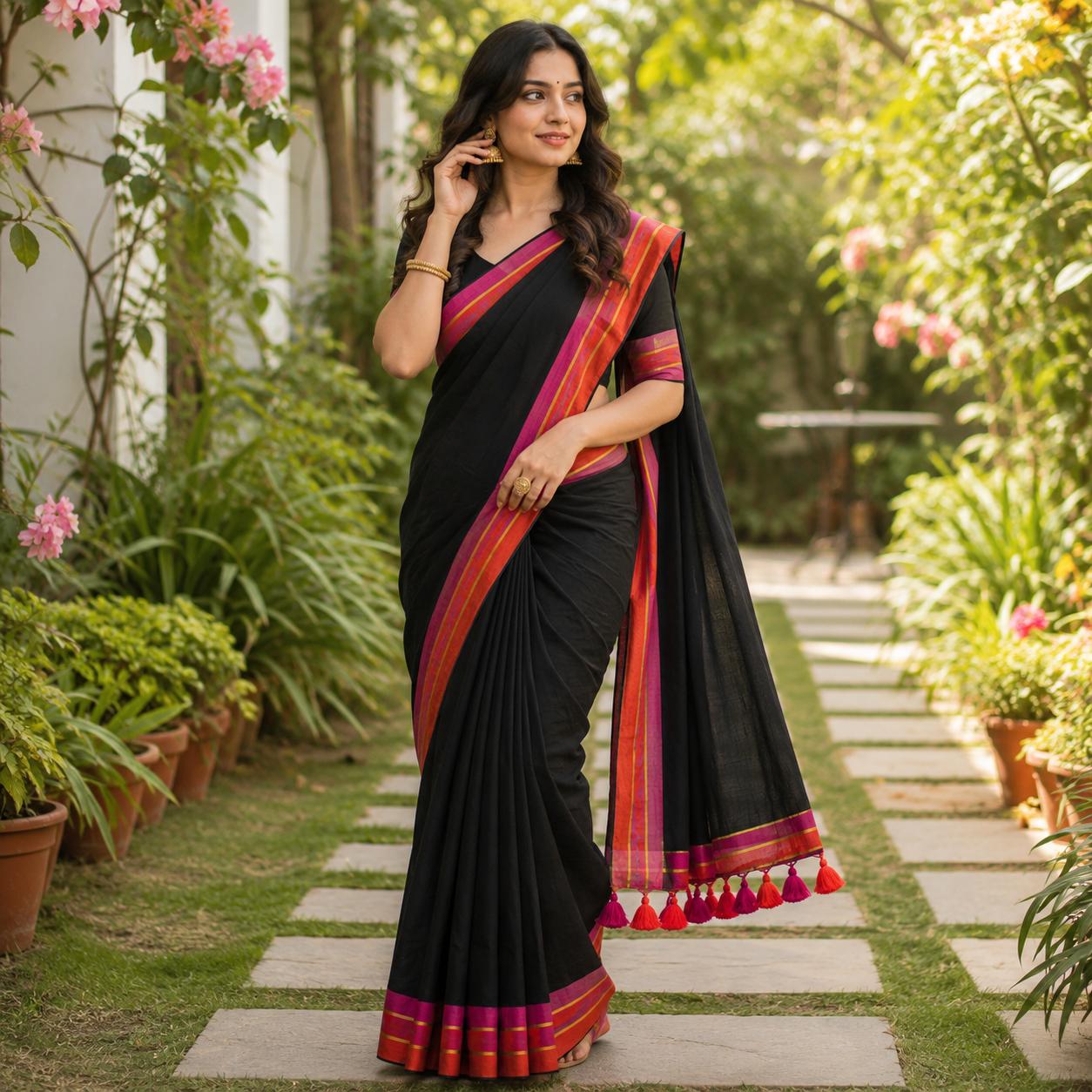 Black mulmul with thick border