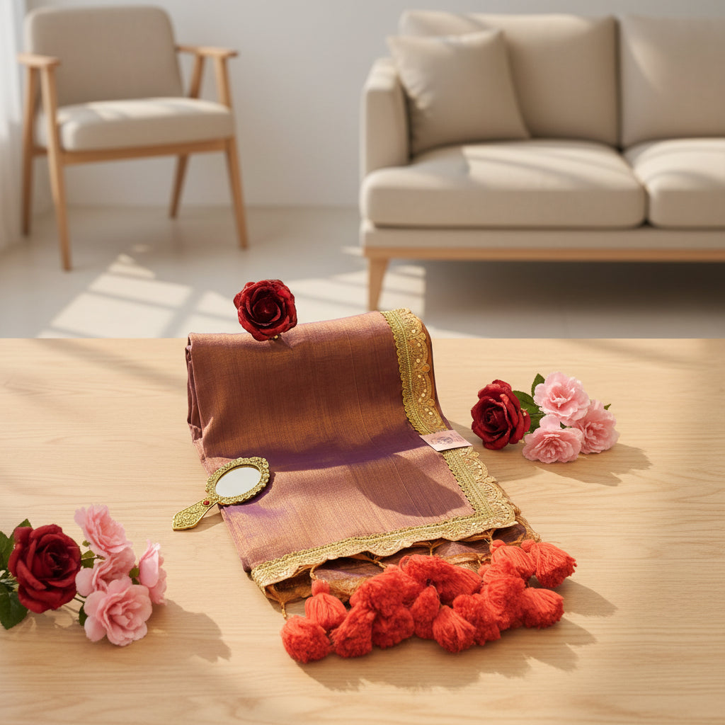 Purple soft tissue with zari border