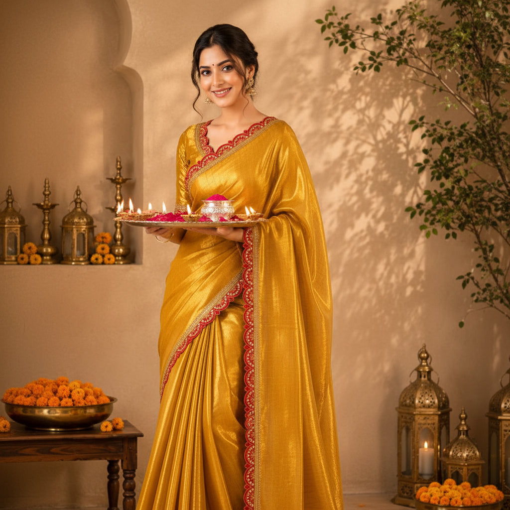 Golden soft tissue with zari border