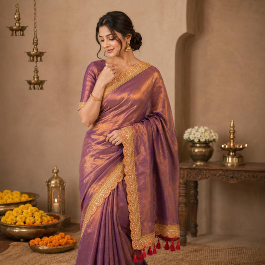 Purple soft tissue with zari border