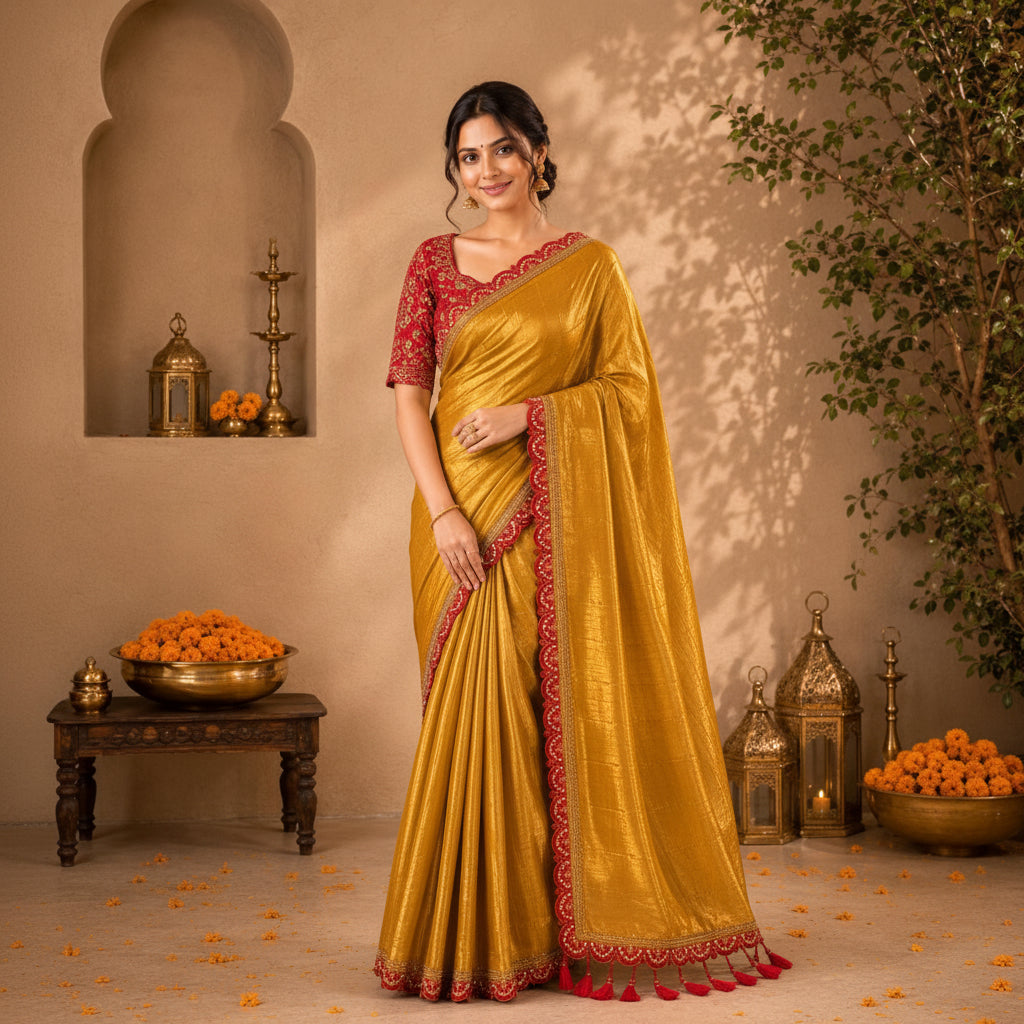 Golden soft tissue with zari border
