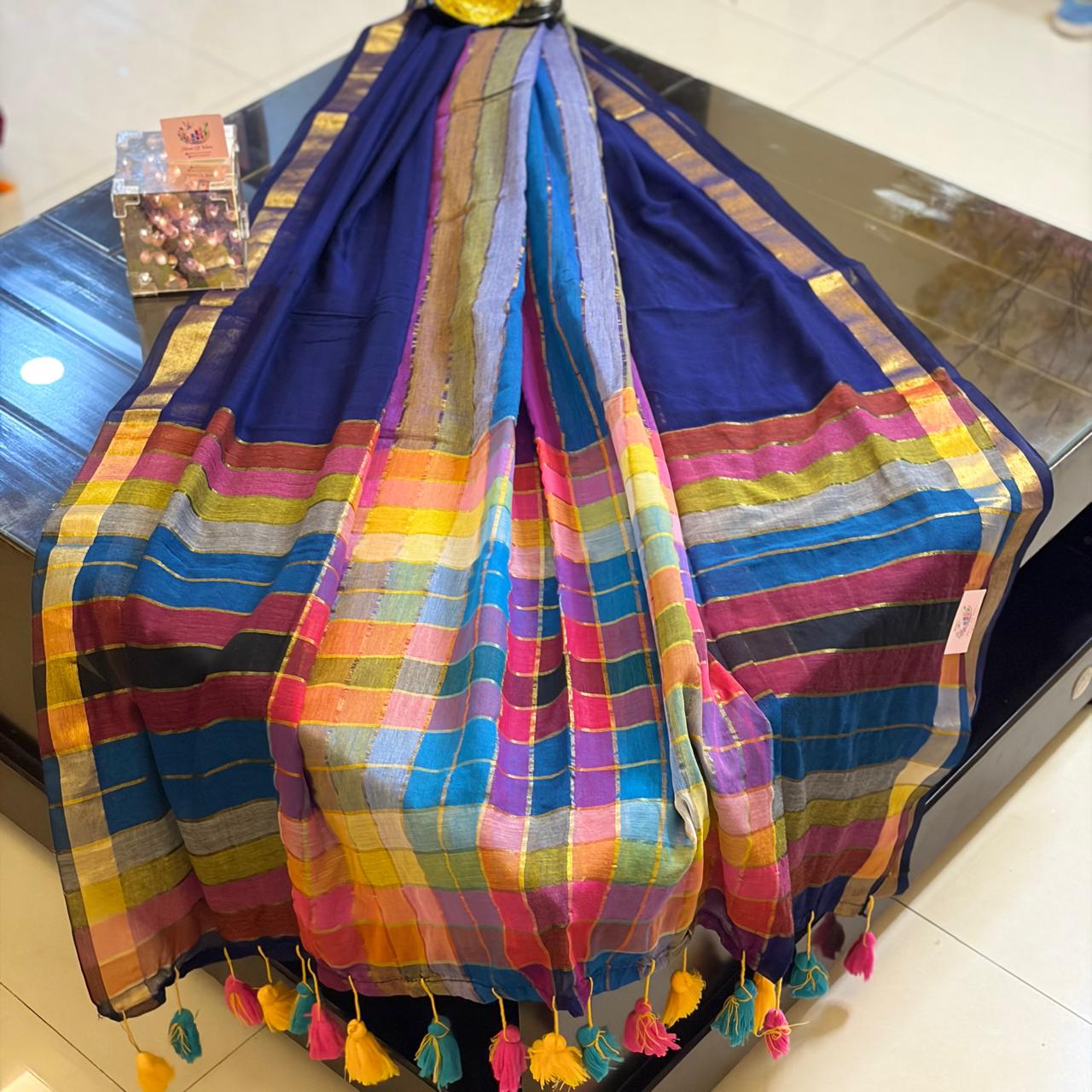 Vayu - Handwoven Rainbow Blue Mul